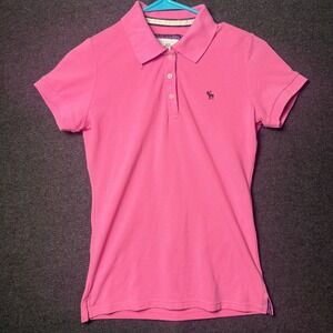 Abercrombie & Fitch Womens L Pink Short Sleeve Polo Shirt Y2K Preppy Retro Moose